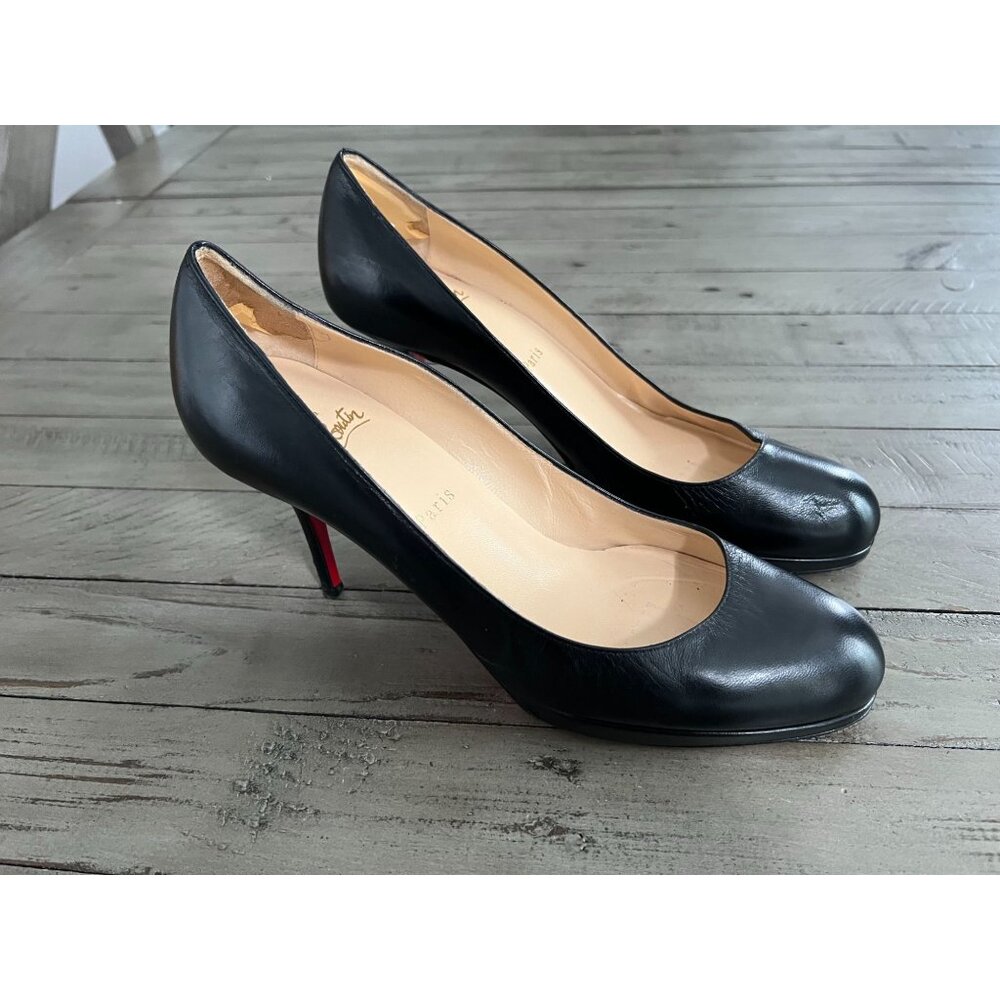CHRISTIAN LOUBOUTIN Kid Prorata 90 Black Leather Round Toe Pumps Size 40.5 10.5